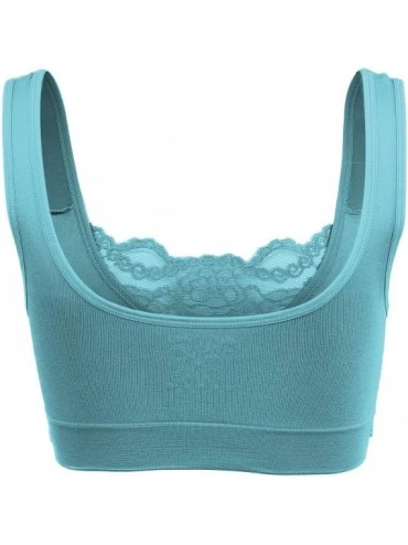 Bras Women's Everyday Sports Bra Top Seamless Front Lace Cover Bralette with Removable Pad - Dusty Teal - CN19C2S0QGW $14.44
