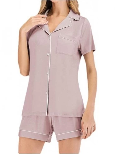 Sets Womens Pajamas Soft Striped Short Sleeve Button Sleepwear Shorts Shirt PJ Sets - 1 - CK19DD0NUL5 $40.69