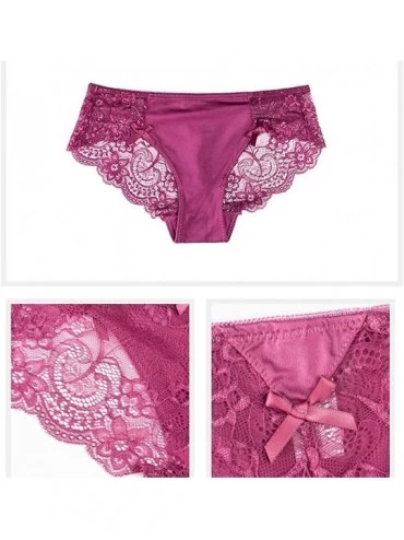 Panties Women Sexy Lace Flowers Briefs-Fashion Hollow Out Underwear Underpants Lingerie Bow Thongs Panties - Purple - C3196U6...