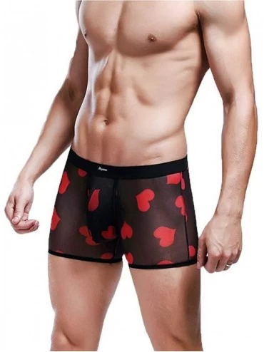 Boxer Briefs Men's Underwear Sexy Mesh Breathable Boxer Briefs Low Rise Cool Boxers Pack Set - Style 6 Black/Heart 1 Pcs - C5...