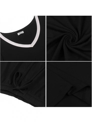 Sets Women's Bamboo Pajama/Pj/Sleep Set - Short Sleeve/V Neck/Satin Trim - Black - CS190QUM3ZD $25.30