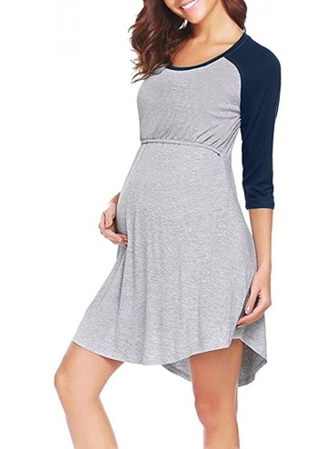 Tops PJ Women's Maternity Dress Nursing Nightgown Breastfeeding Nightshirt Sleepwear - Navy - CW18I8OICQI $15.09