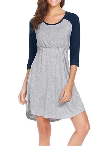 Tops PJ Women's Maternity Dress Nursing Nightgown Breastfeeding Nightshirt Sleepwear - Navy - CW18I8OICQI $15.09