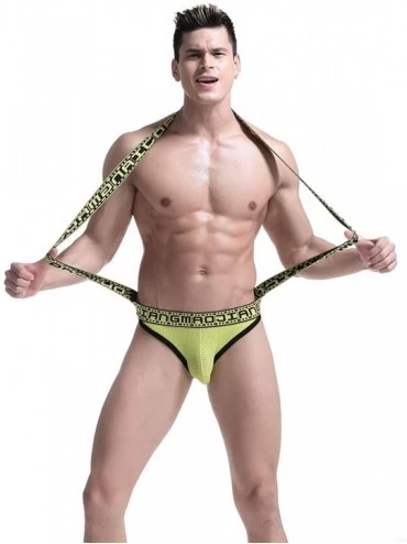 Briefs Mens Jockstrap Thong Underwear Mesh Suspenders Wrestling Singlet Jock Strap Athletic Supporter Bodysuit for Men - Yell...