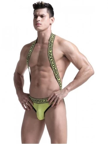 Briefs Mens Jockstrap Thong Underwear Mesh Suspenders Wrestling Singlet Jock Strap Athletic Supporter Bodysuit for Men - Yell...