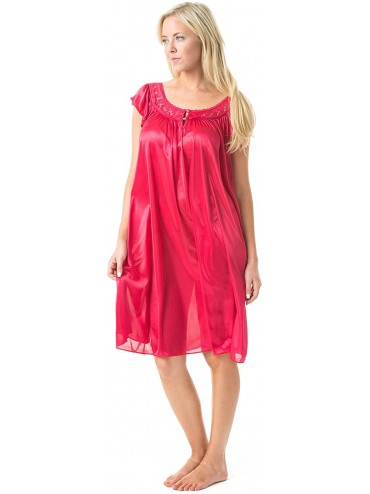 Nightgowns & Sleepshirts Women's Satin Lightweight Nightgown Embroidered Lace Cap Sleeve - Red - CD11A93PO7D $27.86