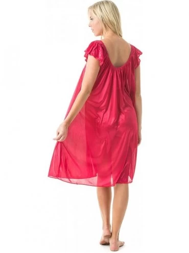 Nightgowns & Sleepshirts Women's Satin Lightweight Nightgown Embroidered Lace Cap Sleeve - Red - CD11A93PO7D $15.82