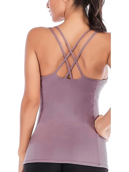 Camisoles & Tanks Womens Yoga Workout Tank Tops with Bra Camisole Spaghetti Strap Slimming - Purple - CN1985MMRXS $15.84
