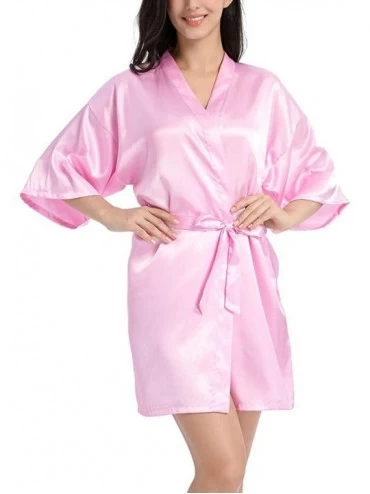 Robes Women's Pure Color Short Satin Kimono Robe Bathrobe Sleepwear Loungwear for Bridesmaid and Bride Wedding Party Gift - B...