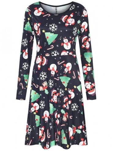 Thermal Underwear Christmas Dress-Womens O Collar Splice Print Long Sleeve Long Dress - Black Christmas - C818ZXZ5WW5 $36.64