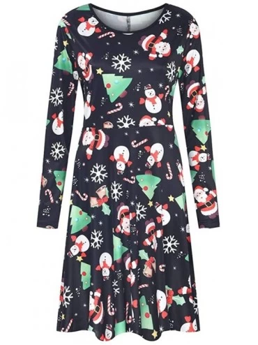 Thermal Underwear Christmas Dress-Womens O Collar Splice Print Long Sleeve Long Dress - Black Christmas - C818ZXZ5WW5 $19.95