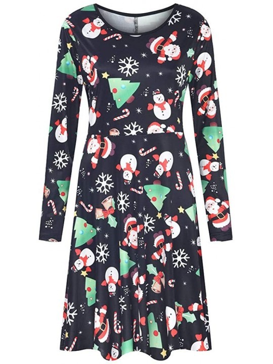 Thermal Underwear Christmas Dress-Womens O Collar Splice Print Long Sleeve Long Dress - Black Christmas - C818ZXZ5WW5 $33.38