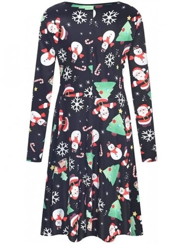 Thermal Underwear Christmas Dress-Womens O Collar Splice Print Long Sleeve Long Dress - Black Christmas - C818ZXZ5WW5 $19.95