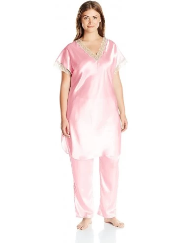 Sets Women's Plus-Size Charming Charmeuse Pajama Set - Pink - CA11A7LRGUZ $70.45