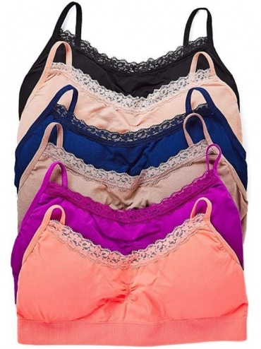 Bras Women's Pack of 6 Nylon Wire-Free Convertible Padded Sport Bralettes - Peachy - C718RNAQ8KN $55.74