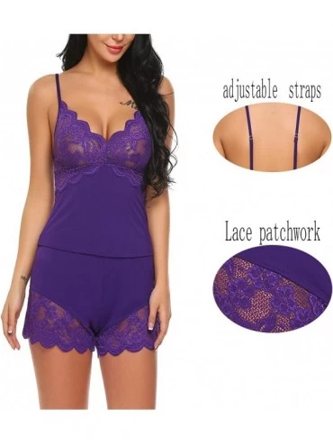 Baby Dolls & Chemises Women's Sexy Lace Lingerie Nightwear Babydoll Bra Panty Set - Violet 1 - CS18C4R05R4 $15.86