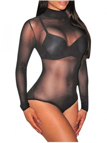 Shapewear Sexy Sheer Mesh Bodysuits Colorful Striped Clubwear Tops - D (Black) - C6195WHL0ER $23.02