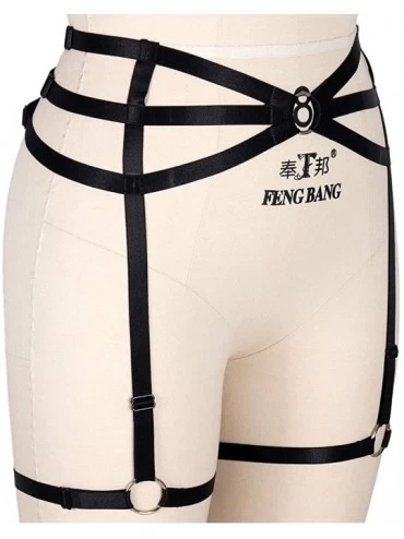 Garters & Garter Belts Women's Strappy Caged Body Harness Leg Garters Belt Waist Lingerie Adjust Thigh Stockings Belts - Blac...