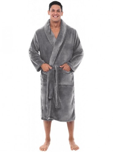 Robes Men's Warm Fleece Robe- Plush Bathrobe - Steel Gray - CM18SDNNO2H $77.74