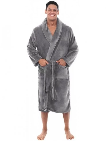 Robes Men's Warm Fleece Robe- Plush Bathrobe - Steel Gray - CM18SDNNO2H $47.41