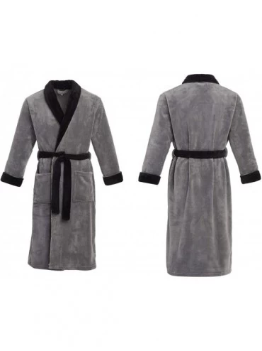 Robes Men's Warm Fleece Robe- Plush Bathrobe - Steel Gray - CM18SDNNO2H $47.41