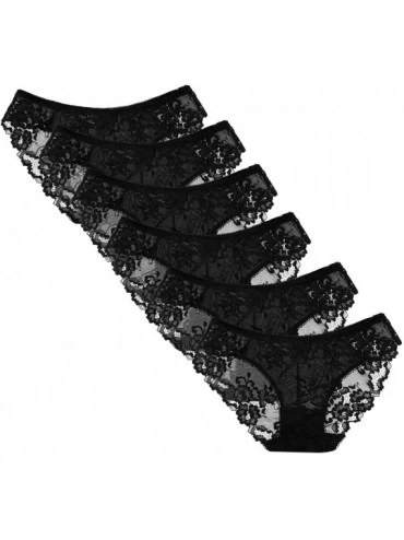 Panties Womens Sexy Underwear Flower Lace Cheeky Panties Seamless Lingerie Bikini Pack of 6 - 6 Pack-black - CI18A9ST3OZ $41.91