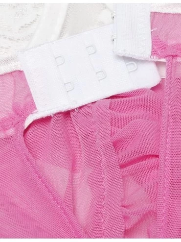Baby Dolls & Chemises Women Lingerie Lace Babydoll Chemise V Neck Sleepwear - Pink - CA12OCS7RP0 $9.19