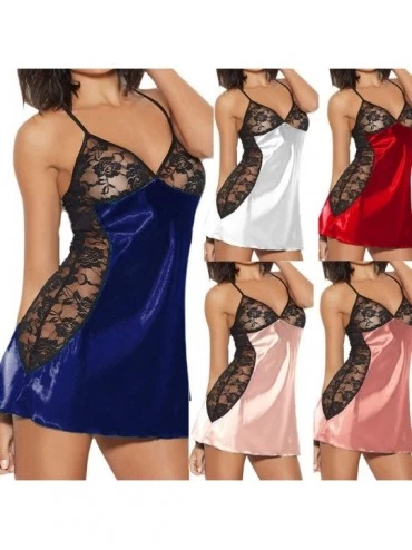 Baby Dolls & Chemises Fashion Women's Plus Size Babydoll Lace Silks Lingerie G-String Set Underwear - ☀red - CV18K7U8ZAN $14.03
