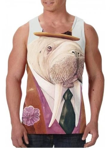 Undershirts Men's Fashion Sleeveless Shirt- Summer Tank Tops- Athletic Undershirt - Funny Smoking Walrus - CS19DW04I4Z $36.60