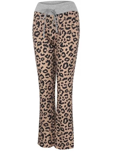 Bottoms Comfy Casual Pajama Pants for Women Floral Print Drawstring Palazzo Lounge Pants Wide Leg Pj Bottoms Pants H coffee -...