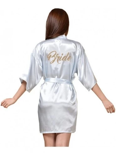 Robes Women's Half Sleeve Soft Satin Bridal Kimono Robe Short Bathrobe for Bride - Ice Blue - CP186T7ZEEM $21.94