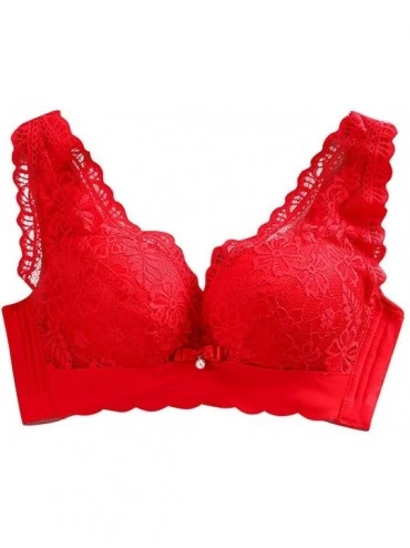 Slips Woman Sexy Comfortable Bras Type Bra Lace Embroidered Bra Steel-Free Underwear - Red - C018WXNR887 $14.92