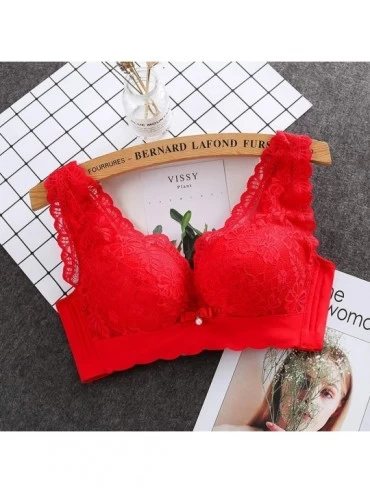 Slips Woman Sexy Comfortable Bras Type Bra Lace Embroidered Bra Steel-Free Underwear - Red - C018WXNR887 $14.92