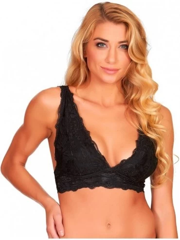 Bras Women's Bralette Bra Sexy Halter Convertible Soft Cup Wire-Free Lace (Reg and Plus Size) - Black - CW1867OQAZD $15.07