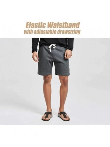 Sleep Bottoms Men's Fleece Pajama Flat Front Shorts 9" Casual Shorts Athletic Jogger Pocket Sportswear Short - Dark Gray - CN...