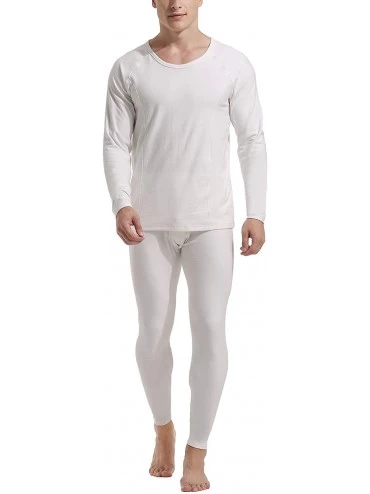 Thermal Underwear Mens Cotton Thermal Underwear Long Johns Fleece Lined Set - Fleece Lined-white - CH18HRUY9O0 $62.40