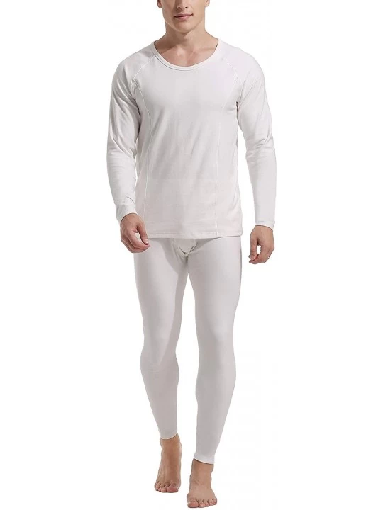 Thermal Underwear Mens Cotton Thermal Underwear Long Johns Fleece Lined Set - Fleece Lined-white - CH18HRUY9O0 $39.10