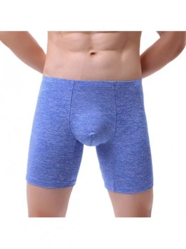 Boxer Briefs Men's Sexy Bulge Pouch Low Rise Long Leg Boxer Briefs Underwear Shorts - Blue - CQ18A99WQ64 $8.68