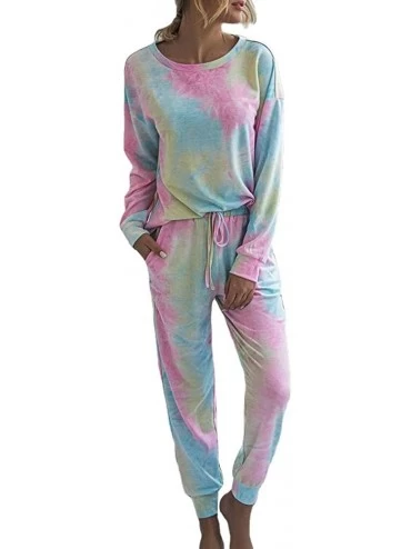 Sets Women's 2 Piece Tie Dye Sweatsuit Long Sleeve Hoodie Tops and Pants 2 Pcs PJ Sets Joggers Sleepwear Loungewear - Multico...