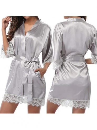 Accessories Women's Lady Sexy Lace Sleepwear Satin Nightwear Lingerie Pajamas Suit - Gray - CV18S9W7O20 $10.60
