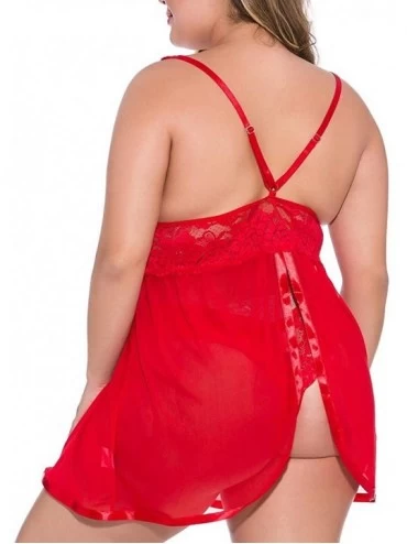 Garters & Garter Belts Women Lingerie Plus Size Babydoll Set Muslin Sexy Deep V-Neck Underwear Bobydoll Chemise - Z04-red - C...