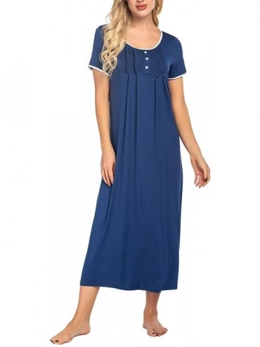 Nightgowns & Sleepshirts Loungewear Long Nightgown Soft Short Sleeve Full Length Night Shirts Sleepwear - Navy Blus - CO1944Y...