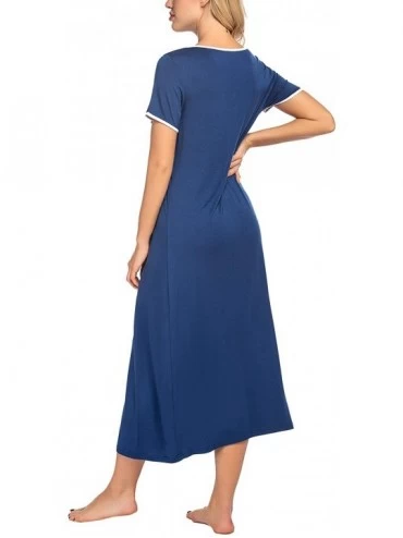 Nightgowns & Sleepshirts Loungewear Long Nightgown Soft Short Sleeve Full Length Night Shirts Sleepwear - Navy Blus - CO1944Y...