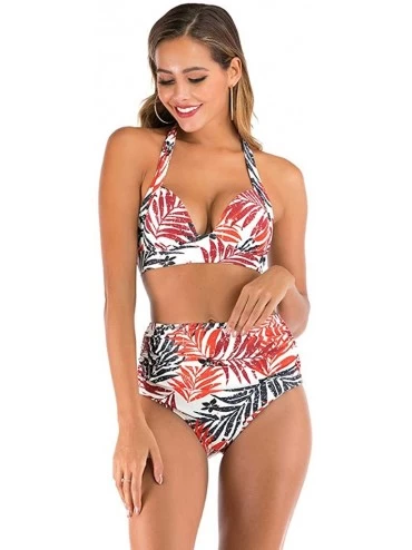 Tops Women High Waist Bikini Push Up Bikinis Print Swimsuit Female Beachwear Swimwear - A5-orange - CQ1962GN5AU $24.61