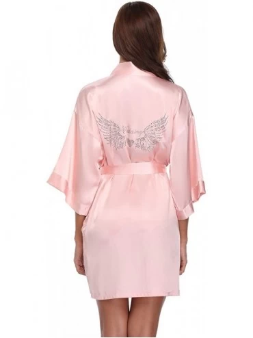 Robes Women Wedding Robes with Clear Rhinestones Pure Colour Short Kimono for Bride and Bridesmaid - Pink - CI18O5LCLC0 $10.16