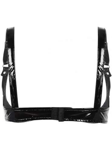 Bras Woman's Faux Leather Half Cup Everyday Bra Wire-Free Unlined Bralette Sexy Shelf Bra - CZ18WE7ISM9 $15.38