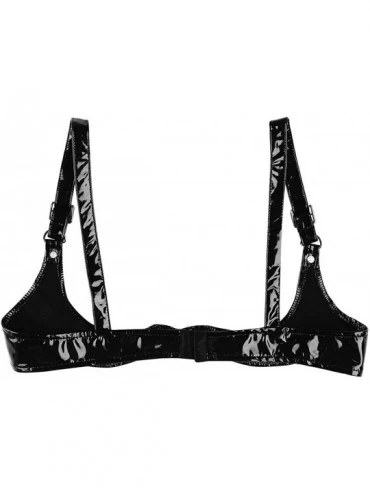 Bras Woman's Faux Leather Half Cup Everyday Bra Wire-Free Unlined Bralette Sexy Shelf Bra - CZ18WE7ISM9 $15.38