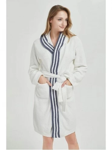 Robes Bathrobe for Women Snaps Plush Pajama Fleece Nightware Long Shower Robe Hooded for SPA Beach - Blue - C419C45IL8W $23.09