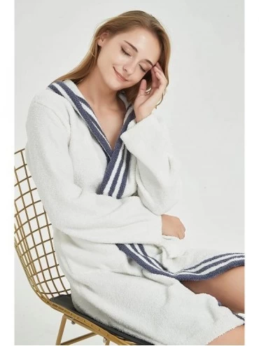 Robes Bathrobe for Women Snaps Plush Pajama Fleece Nightware Long Shower Robe Hooded for SPA Beach - Blue - C419C45IL8W $23.09