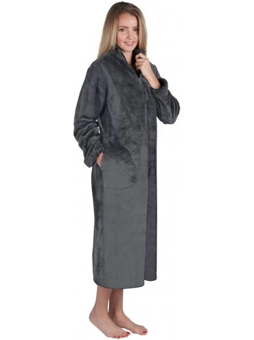 Robes Super Plush Front Zipper Scroll Texture Robe Zipper Bathrobe (Small- Shades of Gray) - CG17YKYMIHL $25.31